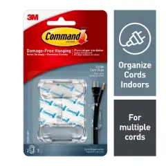 Command Clear Large Cord Clips: Adhesive Hooks for Cable Management, Cord Holder, Extension Cord Clips, 2 Pack