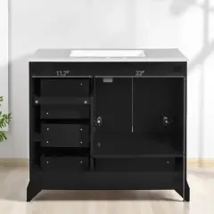 Mshliw 36" Traditional Bathroom Vanity with Ceramic Sink, Solid Wood Frame, Freestanding Cabinet with 2 Soft Close Doors and 4 Storage Drawers