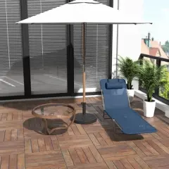 Outsunny Portable Sun Lounger, Lightweight Folding Chaise Lounge Chair w/ Adjustable Backrest & Pillow for Beach, Poolside and Patio