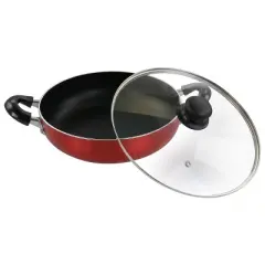 Better Chef 10 Inch Red Aluminum Deep Frying Pan with Glass Lid