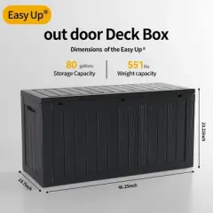 80 Gallon Resin Deck Box, Lockable Waterproof Ourdoor Storage Container for Pool Accessories, Patio and Garden Tools