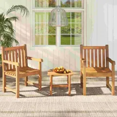 Tangkula 2 PCS Teak Wood Patio Dining Chair Outdoor Armchair w/ Slatted Seat & Solid Legs
