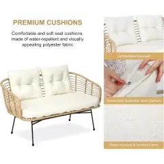 ODK 4 Pieces Outdoor Wicker Patio Conversation Bistro Set, All-Weather Rattan Patio Furniture Set, Outdoor Sectional Sofa for Balcony, Backyard, Deck