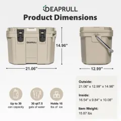 SOZT 17 in. 25-Quart Cooler with Wheels, Warming Drawer, Leak-Proof Outdoor Insulated Cooler with Handle, Cup Holders, Khaki