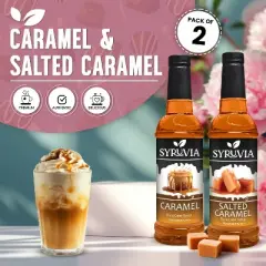 Syruvia Coffee Flavors Variety Pack: Caramel & Salted Caramel 25.4 fl oz Syrup