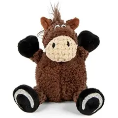 goDog Checkers Just for Me Sitting Horse Squeaky Plush Dog Toy, Chew Guard Technology - Brown, Mini
