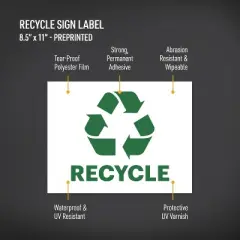 Avery Recycle Stickers, Green Recycle Signs for Bins, Containers, Trash Cans and Walls, Waterproof, UV Resistant, Preprinted, 8-1/2" x 11", 2 Total