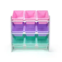 9 Bin Toy Storage Organizer with Chalkboard Side Panel White - Humble Crew