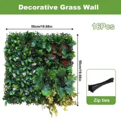 Artificial Grass Wall Panels, 20''x20'' Faux Greenery Privacy Fence Screen, Fake Grass Wall Backdrop for Garden Birthday Wedding Decor