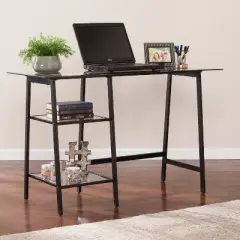 Beecher Metal/Glass Sawhorse/A Frame Writing Desk Black - Aiden Lane