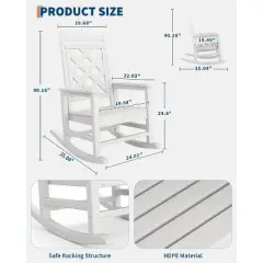 Outdoor Adirondack Rocking Chair, All Weather HDPE Fire Pit Chair with Wide Back, 380LB Weight Capacity Outdoor Lounger Rocking Fire Pit Chair White