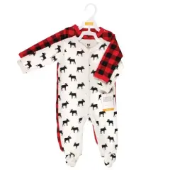 Hudson Baby Infant Boy Cotton Snap Sleep and Play 2pk, Plaid Moose