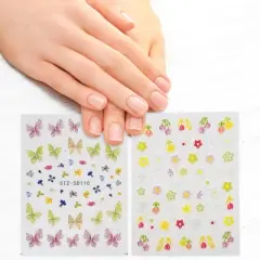 Unique Bargains Self-Adhesive Floral Pattern Nail Art Stickers White Yellow 2 Pcs