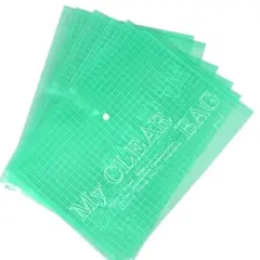 PiccoCasa Soft Plastic Press Studs Closure Square Print File Bag Green 6 Pcs
