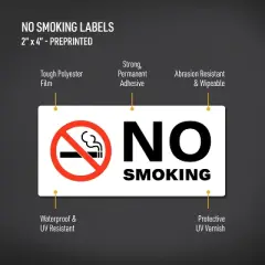 Avery No Smoking Sign Label Stickers, Waterproof, UV Resistant, Preprinted, 2" x 4", 20 Stickers