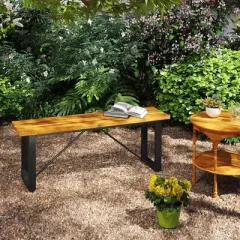 Outsunny Outdoor Bench, Backless Acacia Wood Garden Bench, 47 Inch 2-Person Patio Loveseat, Weather/Corrosion Resistant for Outside, Porch, Park, Teak