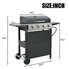 FURNIinspire Outdoor Grills, Griddles and Smokers Professional 4 Burner Gas Grill, Stainless Steel BBQ with Pizza Oven, Black, 27.2"*18.1"*15"