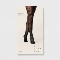 Women's Rose Floral Mesh Tights - A New Day&trade; Black