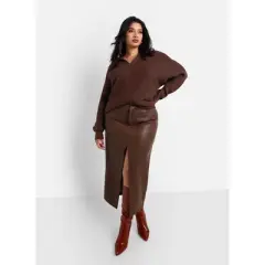 Rebdolls Women's Ainslee Vegan Leather Midi Bodycon Skirt