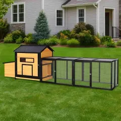 Angel Sar 118 Inch Large Chicken Coop with Nesting Box, Leak-Proof Tray and Asphalt Roof, Outdoor Poultry House for Backyard