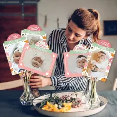 Big Dot of Happiness Girl Little Pumpkin - Fall Birthday Party or Baby Shower Picture Centerpiece Sticks - Photo Table Toppers - 15 Pieces