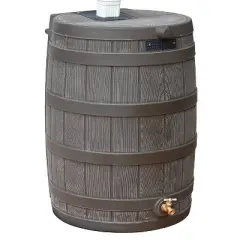 Good Ideas Rain Wizard 50 Gallon Plastic Outdoor Home Rain Barrel Water Storage Collector with Brass Spigot and Flat Back Design, Oak (5 Pack)