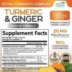 Turmeric Curcumin with BioPerine 2600mg with Ginger & Black Pepper Capsules - 60 Capsules;120 Capsules;180 capsules;240 Capsules