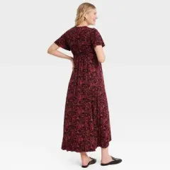 Short Sleeve Knit Midi Maternity Dress - Isabel Maternity by Ingrid & Isabel&trade; Black Floral