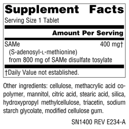 SAMe S-Adenosyl-L-Methionine Enteric Coated-400 mg by Source Naturals, Inc.  -  30 Tablet image {4}