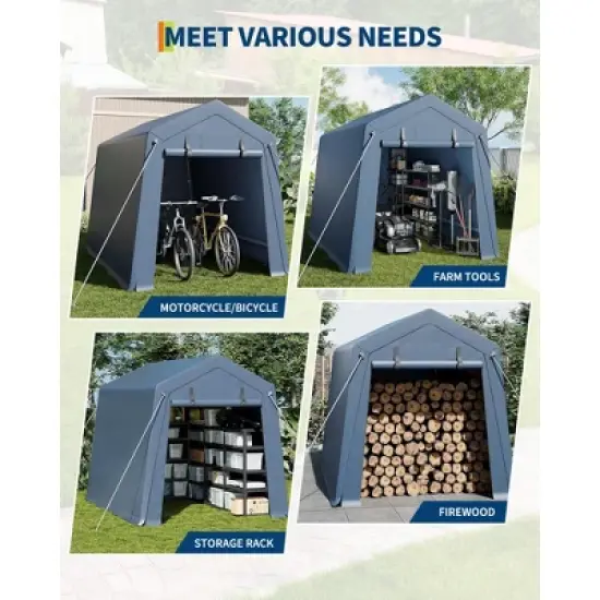 7x10FT Outdoor Storage Shed,Portable Carport with Roll-up Zipper Door and Windows,Waterproof,Storage Sheds for Motorcycle,Firewood,Garden Tools image {6}