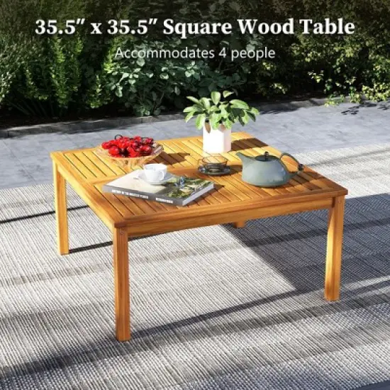 Tangkula Outdoor Coffee Table w/ Slatted Tabletop Small Outside Table Square Patio Table image {4}