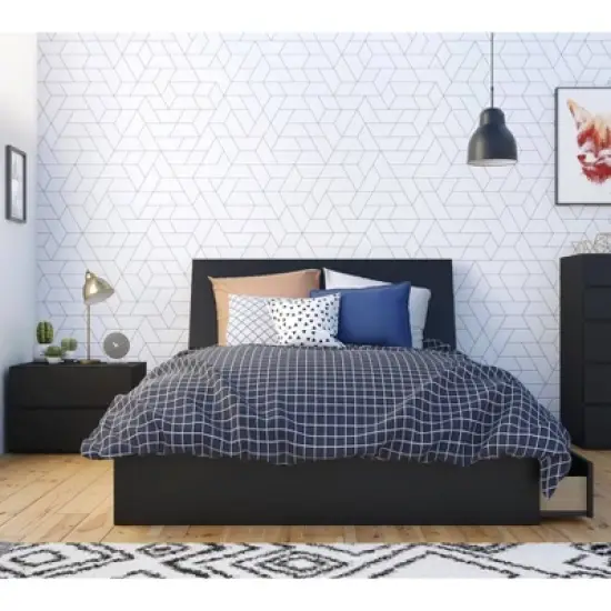 3pc Full Epik Bedroom Set with Headboard Extension Panels Black - Nexera: Modern Contemporary Style, Includes Nightstand image {1}
