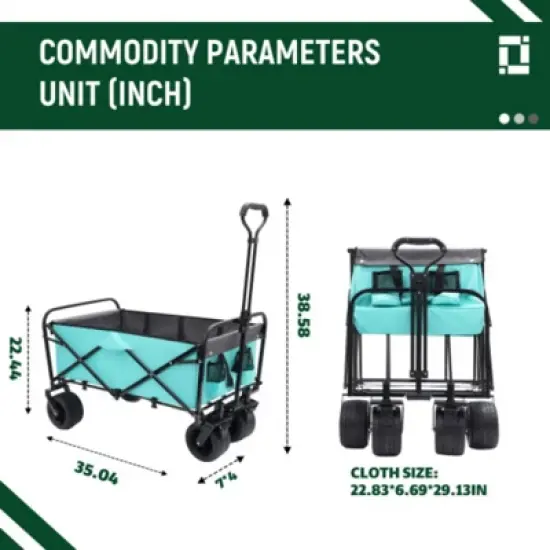 FURNIinspire Outdoor Serving Carts 440lbs Collapsible Foldable Wagon Cart with Strapping System for Camping Sports, Blue, 35.04"*22.44"*38.58" image {2}