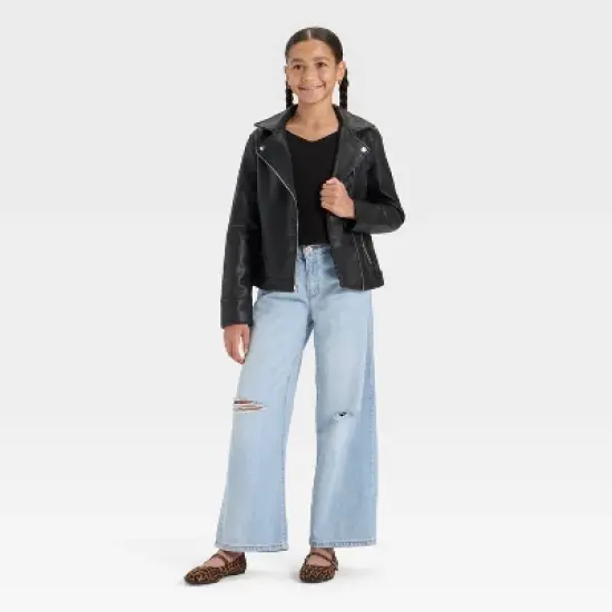 Girls' Faux Leather Moto Jacket - art class&trade; image {2}