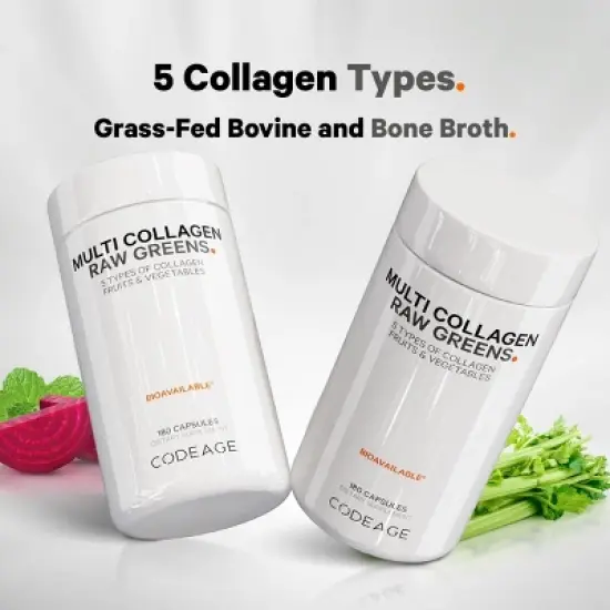 Codeage Multi Collagen Peptides Raw Greens, Hydrolyzed Collagen Protein, 21 Organic Fruits, Vegetables - 180ct image {4}