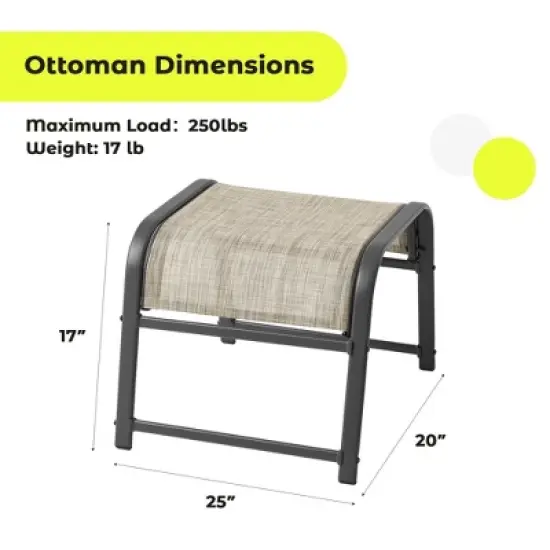 Hyleory 2-Pack Outdoor Teslin Fabric Footstools with Iron Frame - Waterproof Stackable Ottoman Set for Patio Garden and Poolside image {2}