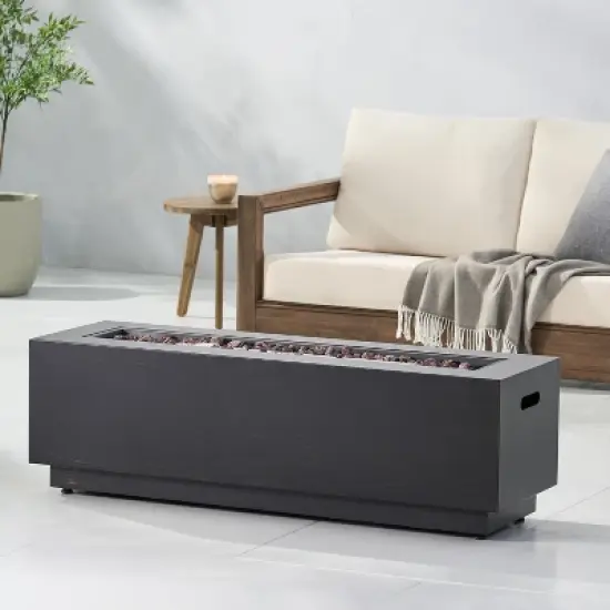 40-Inch Rectangular Outdoor Iron Fire Pit With Propane Tank Storage - 50,000 BTU, Dark Grey image {9}