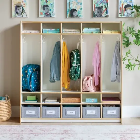 Guidecraft EdQ 5-Section Wooden Storage Locker for Classroom, Kids Cubby Organizer with Shelves and Hooks for Coats image {8}