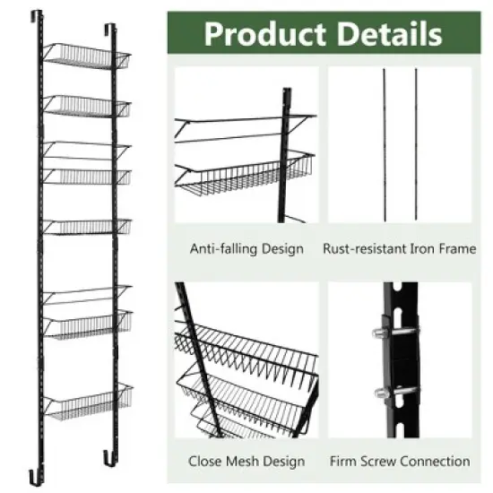 Costway Over The Door Pantry Organizer Wall Mounted Spice Rack w/ 6 Adjustable Shelves image {9}