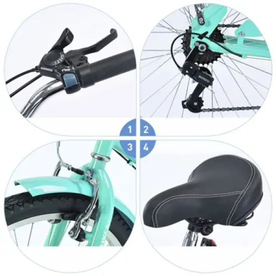 INFURNIC Bicycles, 7 Speed Bicycles, Beach Cruiser Bike with Wide Wheels, Green, 69.29"*28.32"*43.2" image {4}