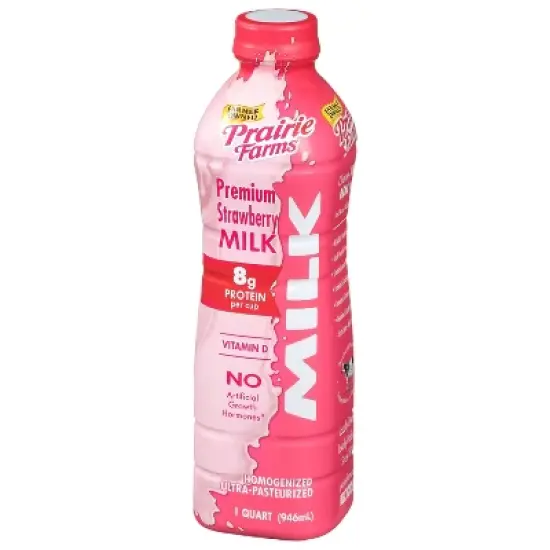 Prairie Farms Premium Strawberry Milk UHT - 1qt image {2}