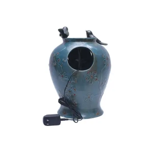 Blue Verdigris Bird Indoor Water Fountain with LED Light and Pump - Foreside Home & Garden image {1}
