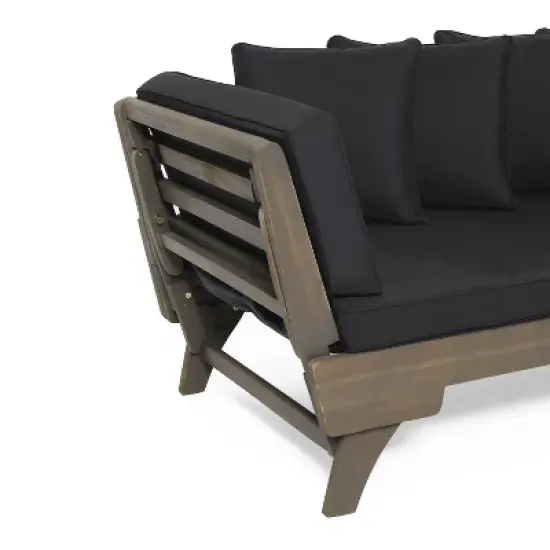 Christopher Knight Home Lana Patio Acacia Convertible 3 Seater Daybed Sofa with Foldable Arm and 4 Pillows image {7}