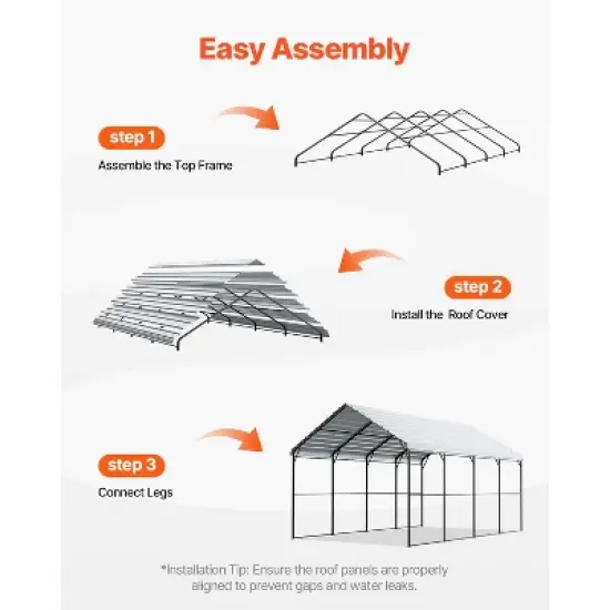 VEVOR Heavy Duty Metal Carport, 12' x 20' Outdoor Carport with Galvanized Steel Frame & Roof, Car Tent Garage Shade with Removable Sidewalls image {6}