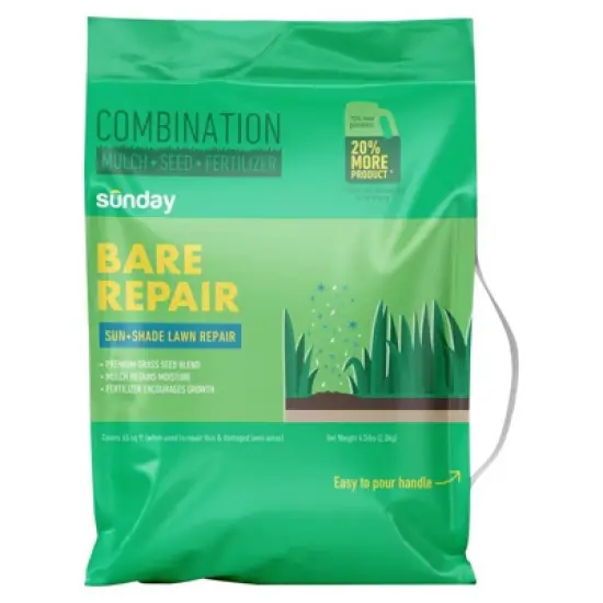 Sunday Bare Repair Fertilizer/Mulch/Seed, Tall Fescue Grass Sun or Shade - Case of 4 - 4.5 lb image {1}