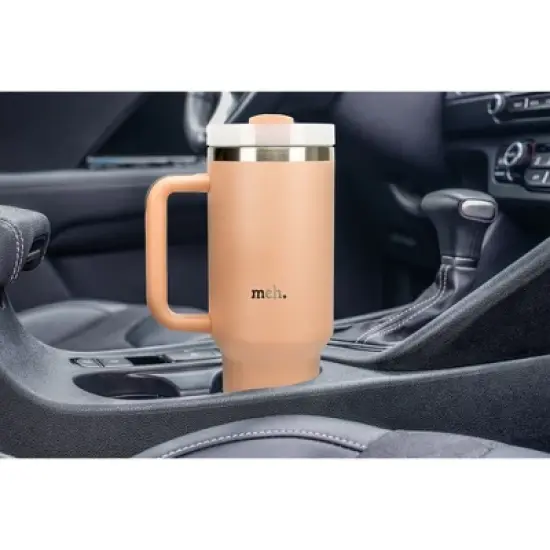 100 North Meh. Over It Sarcastic Humor Wrap-Around 40 Oz. Stainless Steel Water Bottle Coffee Mug, Spill & Leak Resistant, Travel Tumbler with Handle, image {4}