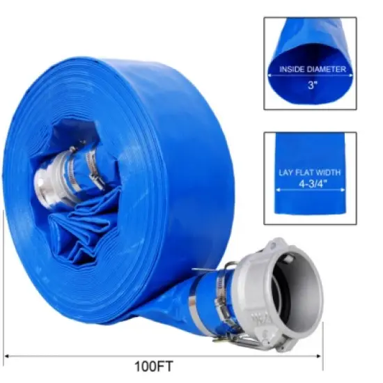 Syemin Drip Irrigation 100Ft Pool Backwash Hose, Heavy Duty Water Discharge Pump Hoses for Swimming Drain Pools with Aluminum Camlock, Blue, 3"*3"*3" image {2}