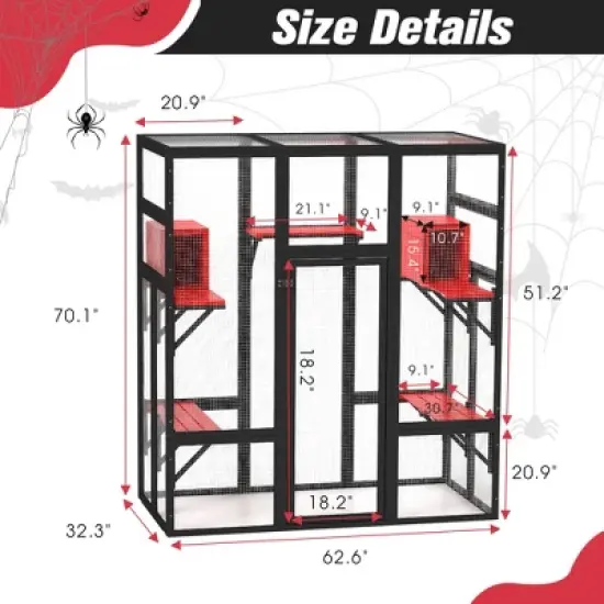 Sevobal Pet Crates and Houses Gothic Outdoor Large Cat Catio with Platforms and Condos, Patio Cat Window Box, Weatherproof, Black, 62.6"*32.3"*70.1" image {3}
