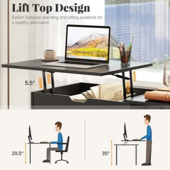 Costway Lift Top Computer Desk Standing Desk with Hidden Compartments & Storage Shelves image {6}