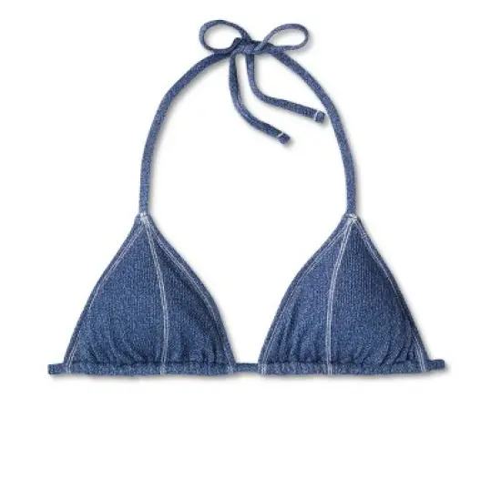 Women's Denim Textured Triangle Bikini Top - Wild Fable&trade; Denim Blue image {5}